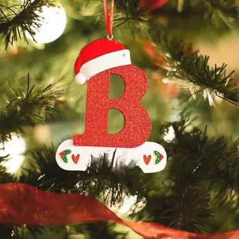 Подвески с двусторонним принтом, блестящая пудра, Подвеска с двусторонним принтом в виде рождественского алфавита, Праздничный декор в виде шляпы Санта-Клауса для подвешивания