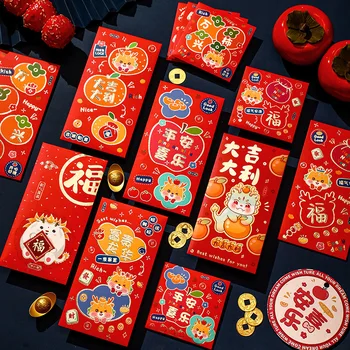 6шт Красный конверт в Год Китайского Дракона 2024 по Китайскому Лунному Календарю Новый Денежный конверт Весенний фестиваль Lucky Red Packet Подарки для детей