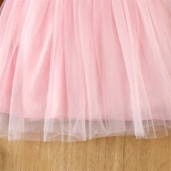 Платье Трапециевидной формы для маленьких девочек, платье с длинным рукавом и круглым вырезом, фатиновое платье в стиле пэчворк для повседневной носки