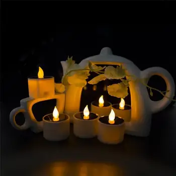 Светодиодная свеча на солнечной батарее, желтая мерцающая чайная лампа для фестиваля, свадебной вечеринки, домашнего декора