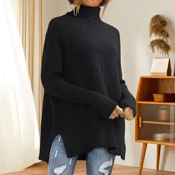 Женский осенне-зимний свитер, Женский пуловер с высоким воротником, зимний вязаный свитер с длинным рукавом, теплый высококачественный джемпер