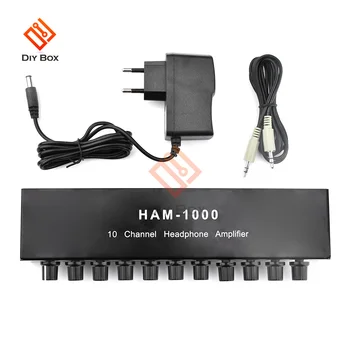10-канальный мини-усилитель для наушников HAM-1000, компактный стереоусилитель звука с адаптером питания, многоканальный аудиоразветвитель