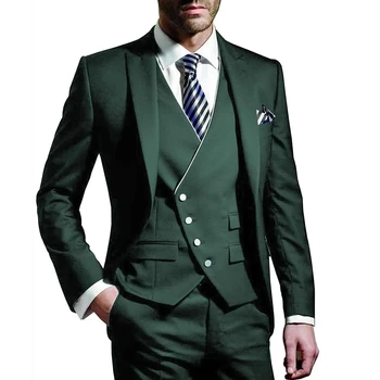Мужской костюм Армейского зеленого цвета, одежда жениха из 3 предметов, свадебные смокинги с отворотом, вечерний пиджак для деловой вечеринки, Жилет с брюками