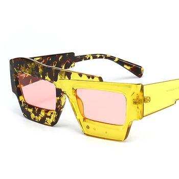 Уникальные солнцезащитные очки в большой оправе, женская и мужская мода, негабаритные квадратные цветные солнцезащитные очки с плоским верхом, прозрачные оттенки 2000-х годов
