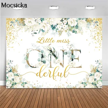 Фон для фотосъемки 1-го дня рождения Mocsicka Baby Декор для вечеринки по случаю Дня рождения Little Miss ONE Белые Цветы Фон для фотосъемки Баннер